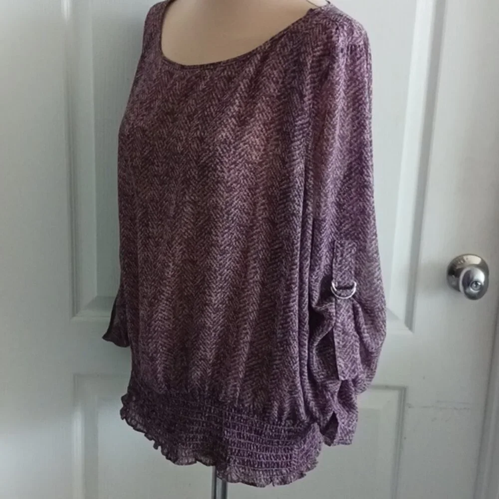 Michael Kors Purple Sheer Blouse Top Round Neck Long Sleeves Sz.XL